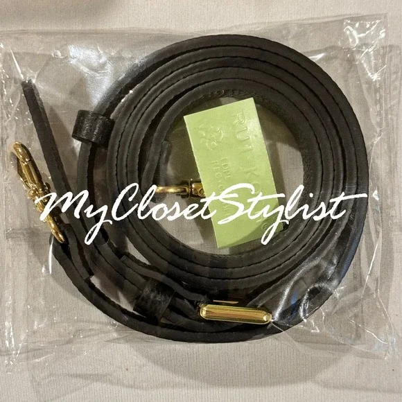 BANDOLIER Gold Crossbody Adjustable Buckle Strap NEW! Black Pebbled Leather - Picture 9 of 9